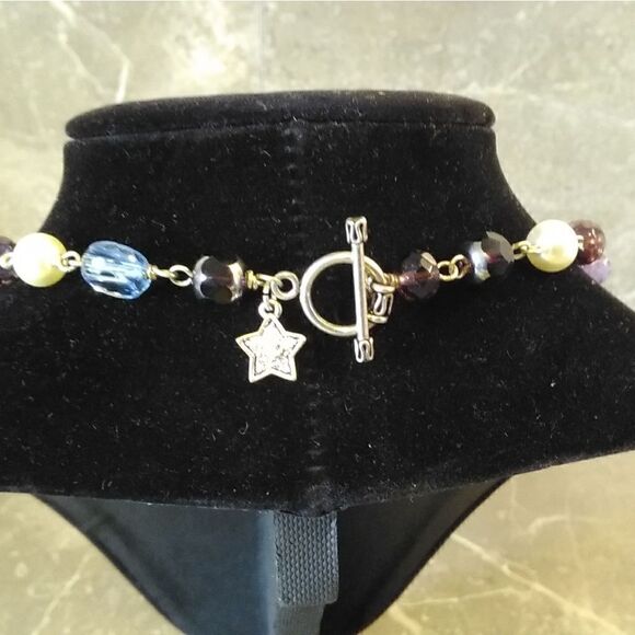 Necklace-blue, purple and pearl beads - Picture 2 of 5